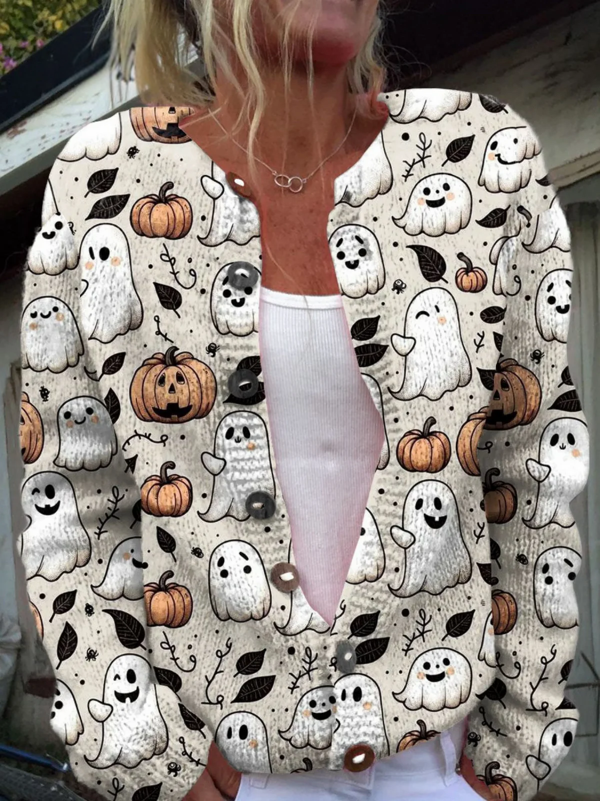 Korkad Spøkelses Halloween kunsttrykk - Koselig og unikt merkelig cardigan genser