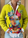 Elegant cardigan-genser med kunstnerisk Freda-porträtt i olje maleri tema