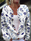 Vintageinspirert strikket cardigan med knapper og sjarmerende blomster- mønster for tidløs stil og komfort