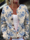 Elegant dam/barns blomstrendt kunsttrykk knappet cardigan genser – perfekt for alle anledninger