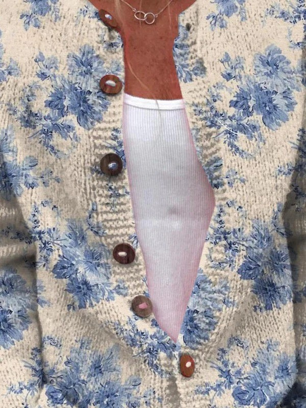 Elegant dam/barns blomstrendt kunsttrykk knappet cardigan genser – perfekt for alle anledninger
