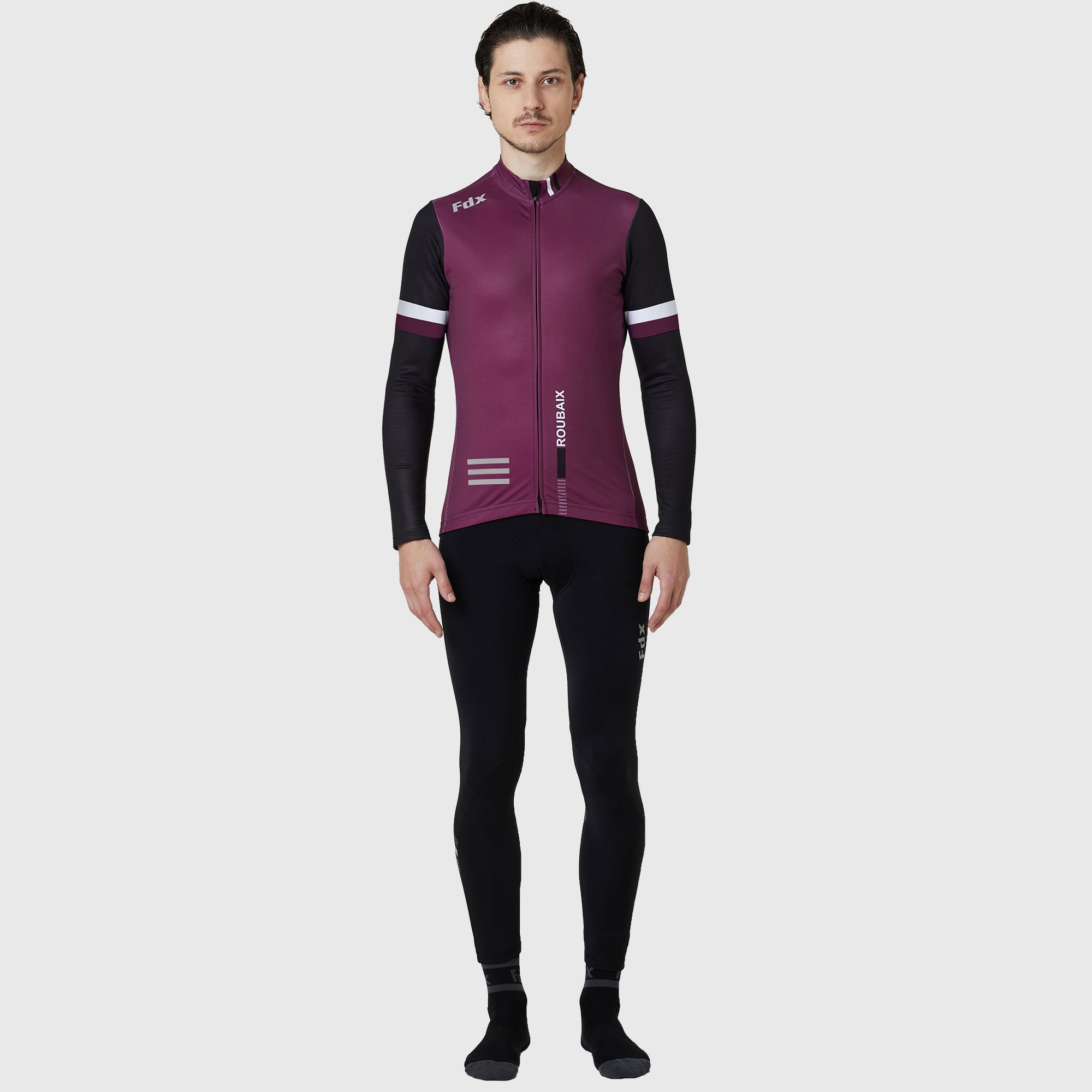 Fdx Herre & Gutter Sett Eksklusiv Thermo Roubaix Langermet Sykkeltrøye & Bib Shorts – Lilla