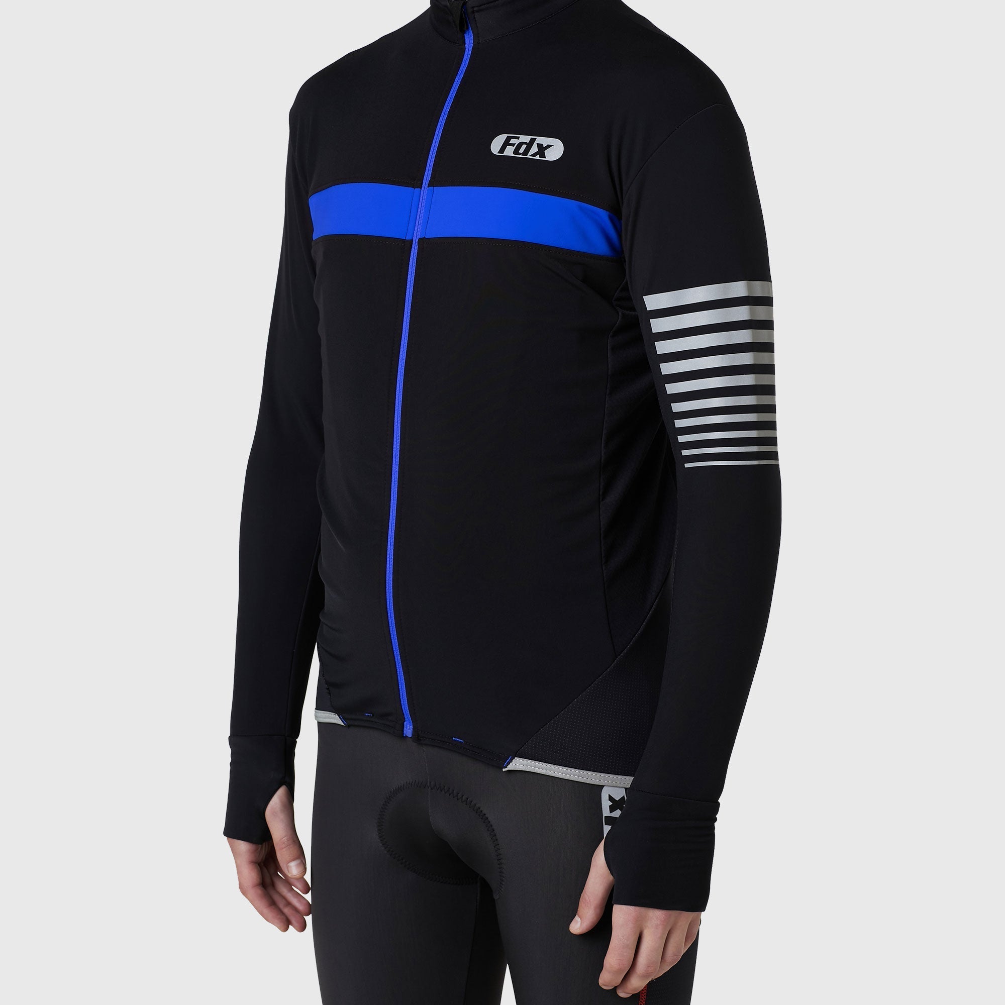 Fdx Herre- og guttete All Day termisk Roubaix langermet sykkeltopp & cargo-bib shorts - Blå