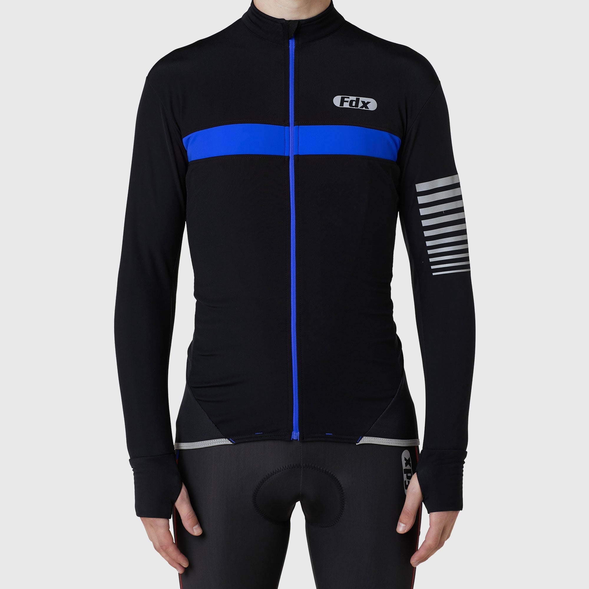 Fdx Herre- og guttete All Day termisk Roubaix langermet sykkeltopp & cargo-bib shorts - Blå