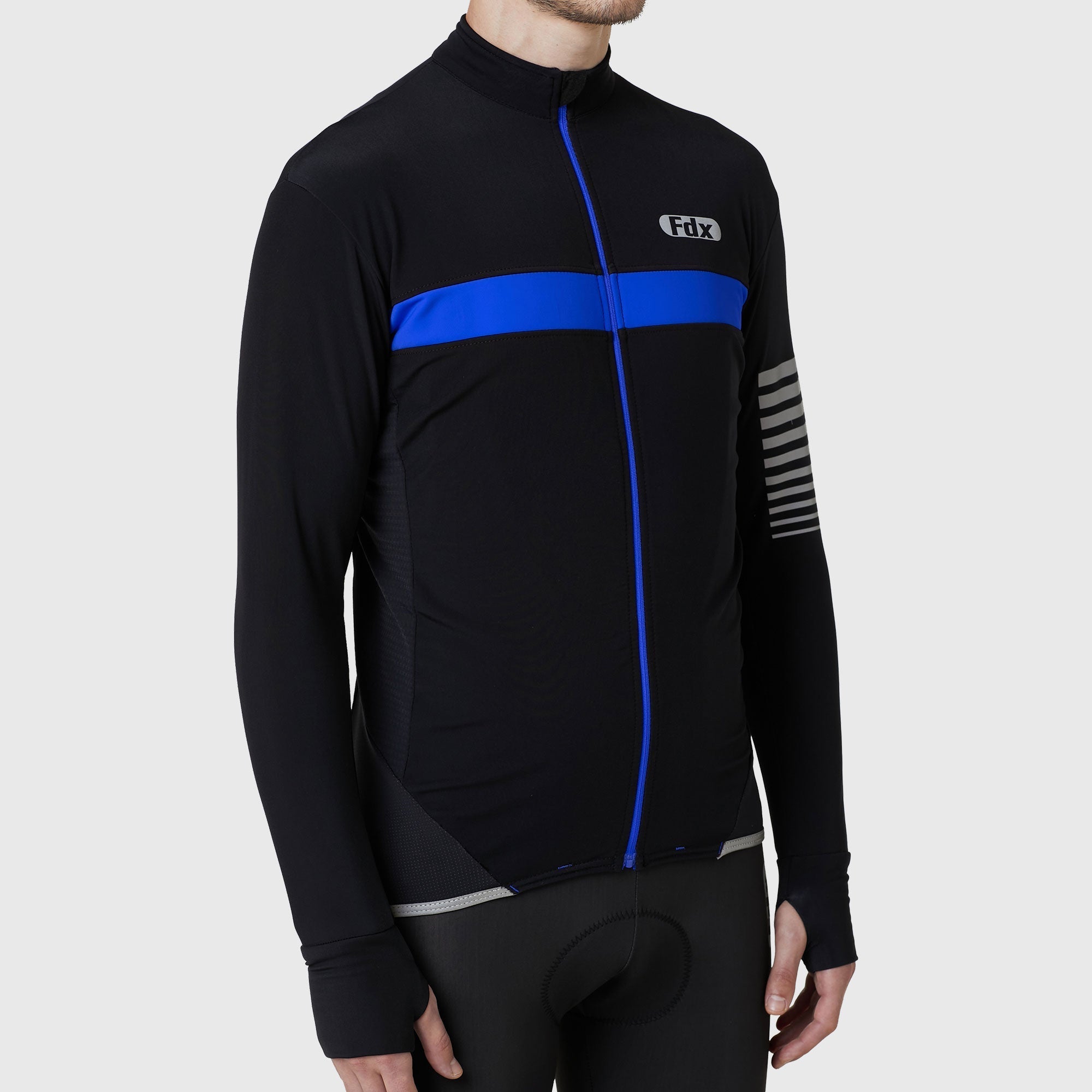 Fdx Herre- og guttete All Day termisk Roubaix langermet sykkeltopp & cargo-bib shorts - Blå